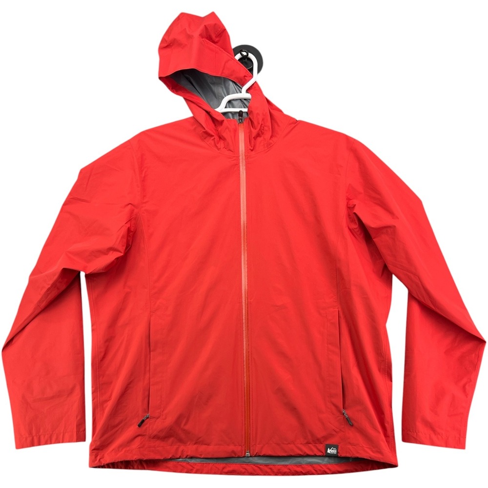 REI Co-op Mens XL Red Rain Jacket Hooded Waterproof Full Zip Windbreaker Shell